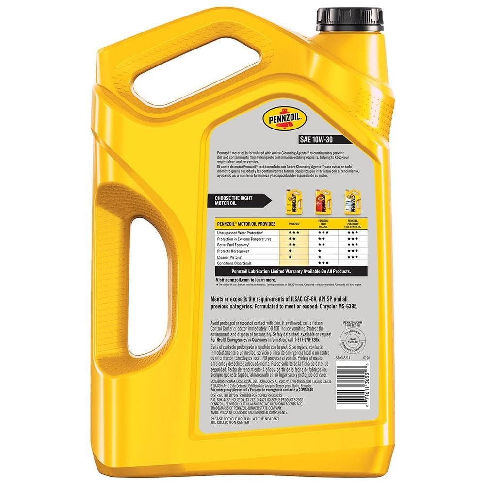 Pennzoil SAE 10W-30 Motor Oil – 5 Qt. – High-Quality Engine Lubricant NEW