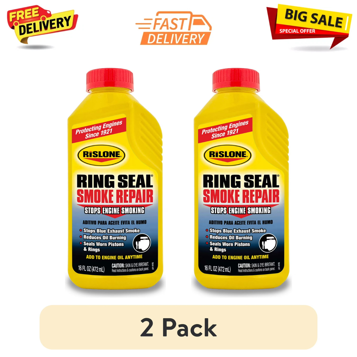 (2 PACK) Rislone Ring Seal Smoke Repair Additive, Stops Engine Smoking – 16 Oz