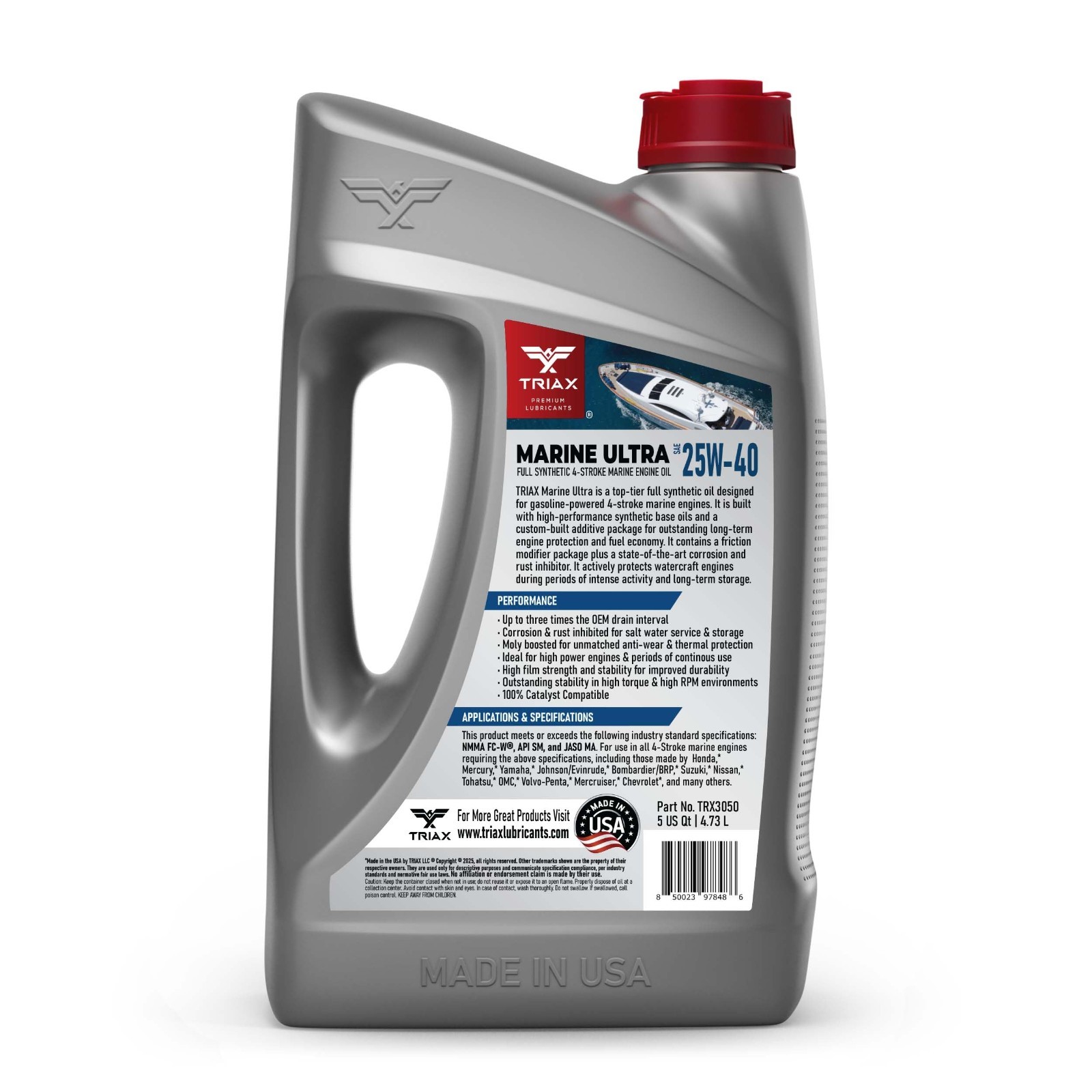 Full Synthetic 25W-40 Marine Engine Oil for Inboard, Outboard & PWC – 5 Quart