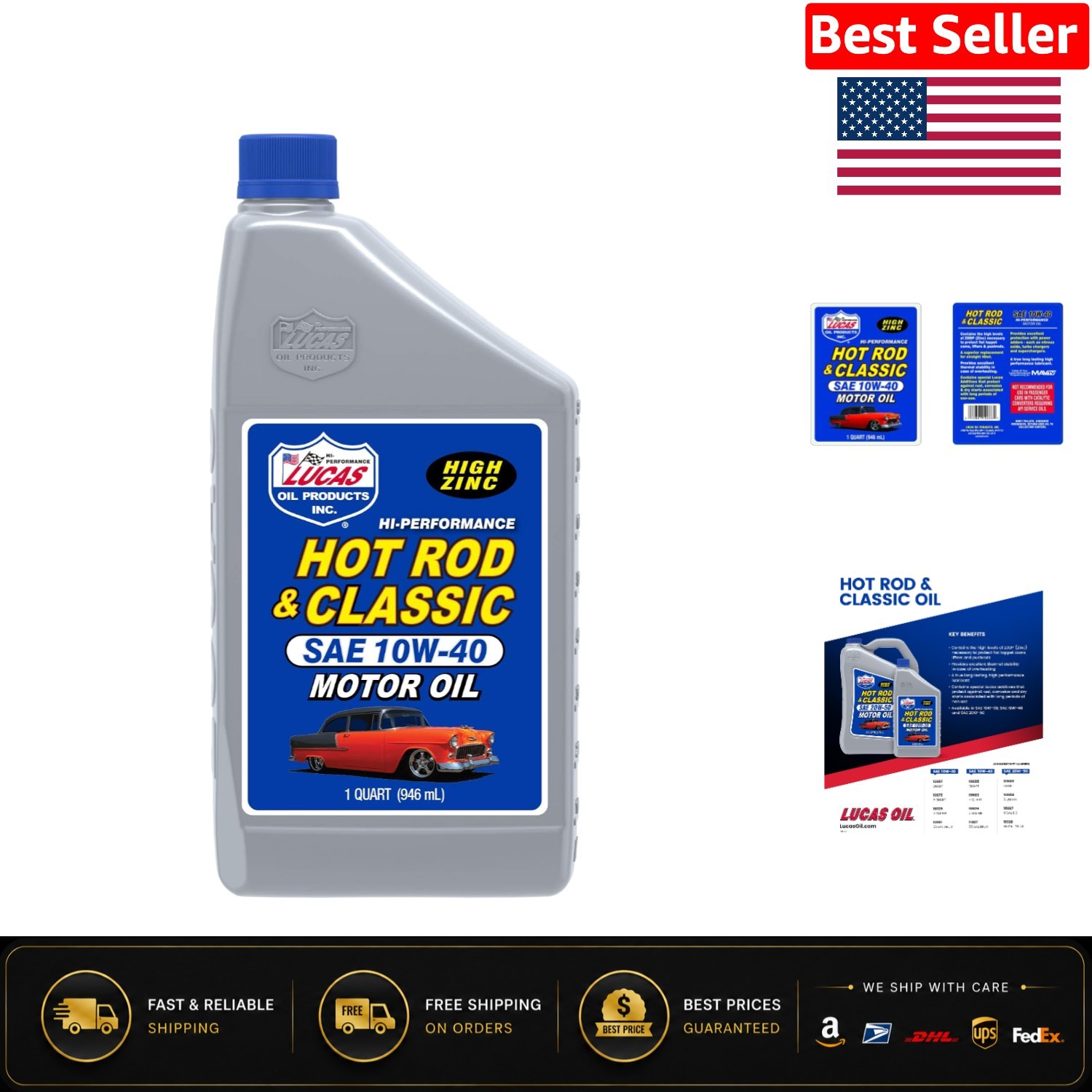 Performance Enhancing 1 Quart SAE 10W-40 Motor Oil for Classic & Hot Rod Cars