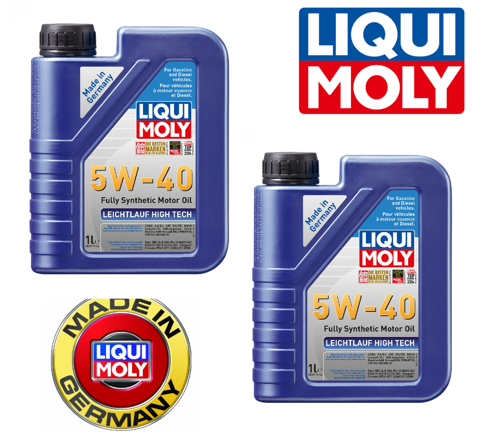 For Set of 2 Engine Oil Liqui Moly Leichtlauf High Tech 5W-40 Synthetic 2331