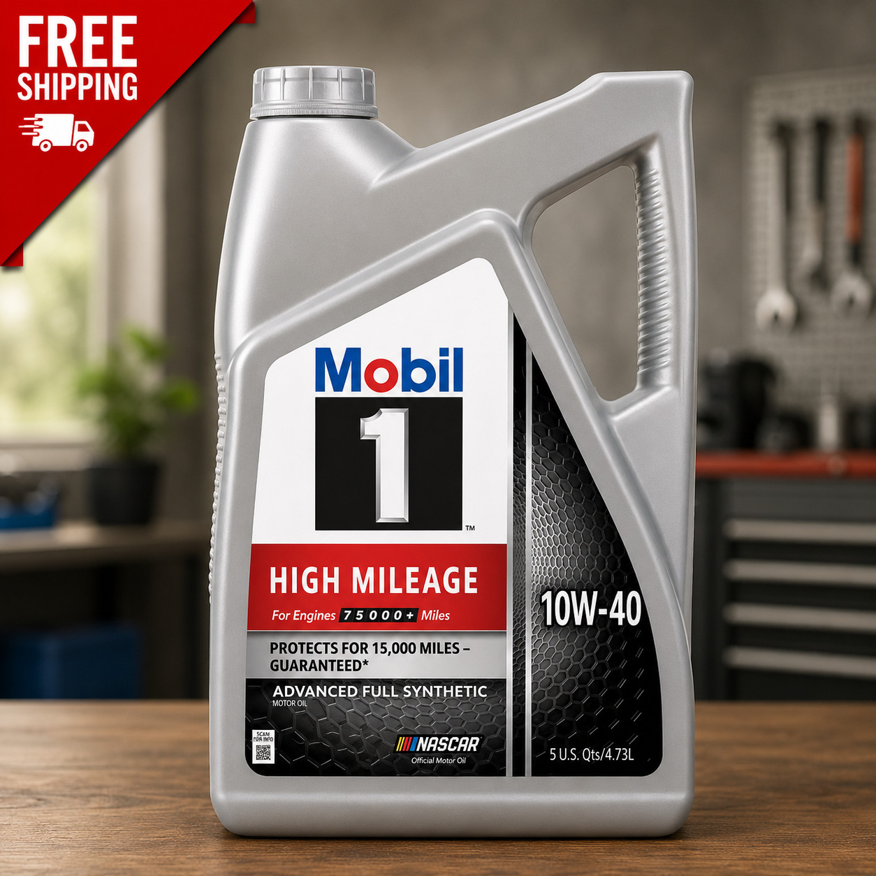 Mobil 1 High Mileage Full Synthetic Motor Oil 10W-40, 5 Quart