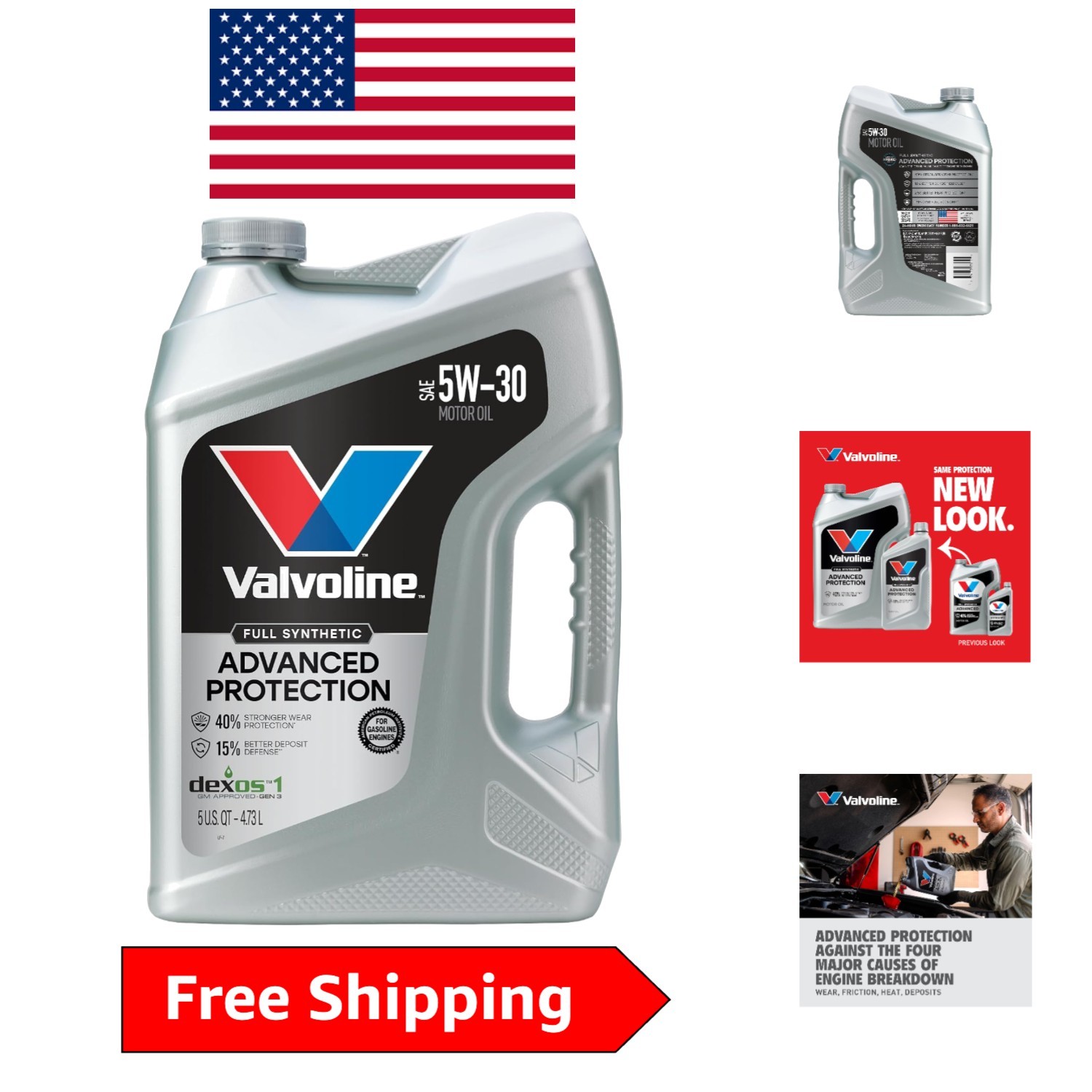 Advanced Protection Full Synthetic Motor Oil 5 QT – SAE 5W-30 for Cars & Trucks