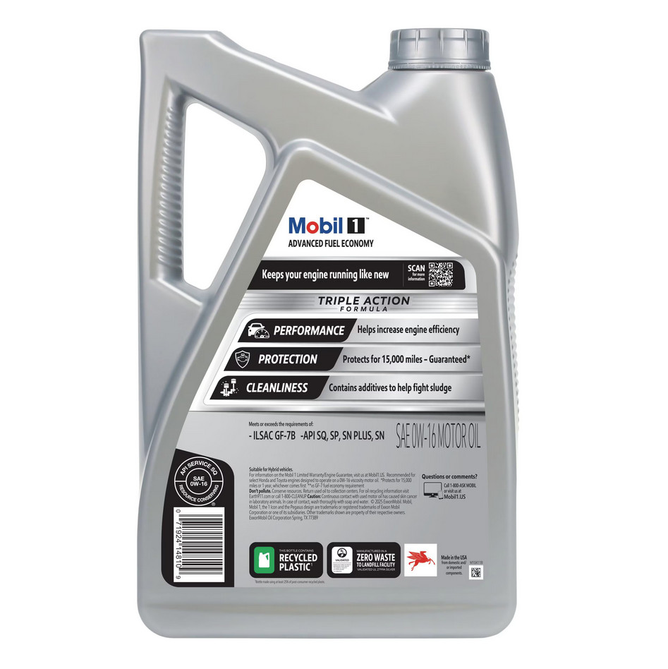 2 Pack Mobil 1 Advanced Fuel Economy Full Synthetic 0W-16 Motor Oil 5 Quart