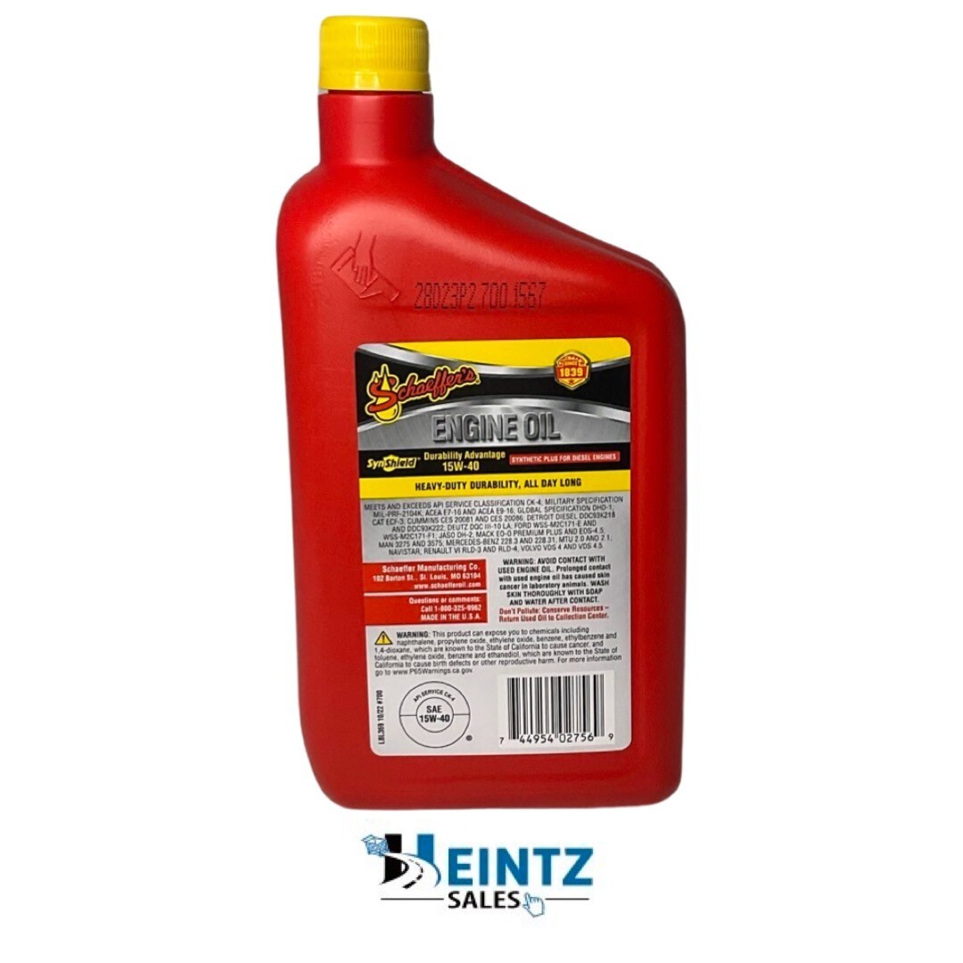 Schaeffer’s 0700CK4 SynShield Durability Advantage 15W-40 Diesel Oil – 2QT