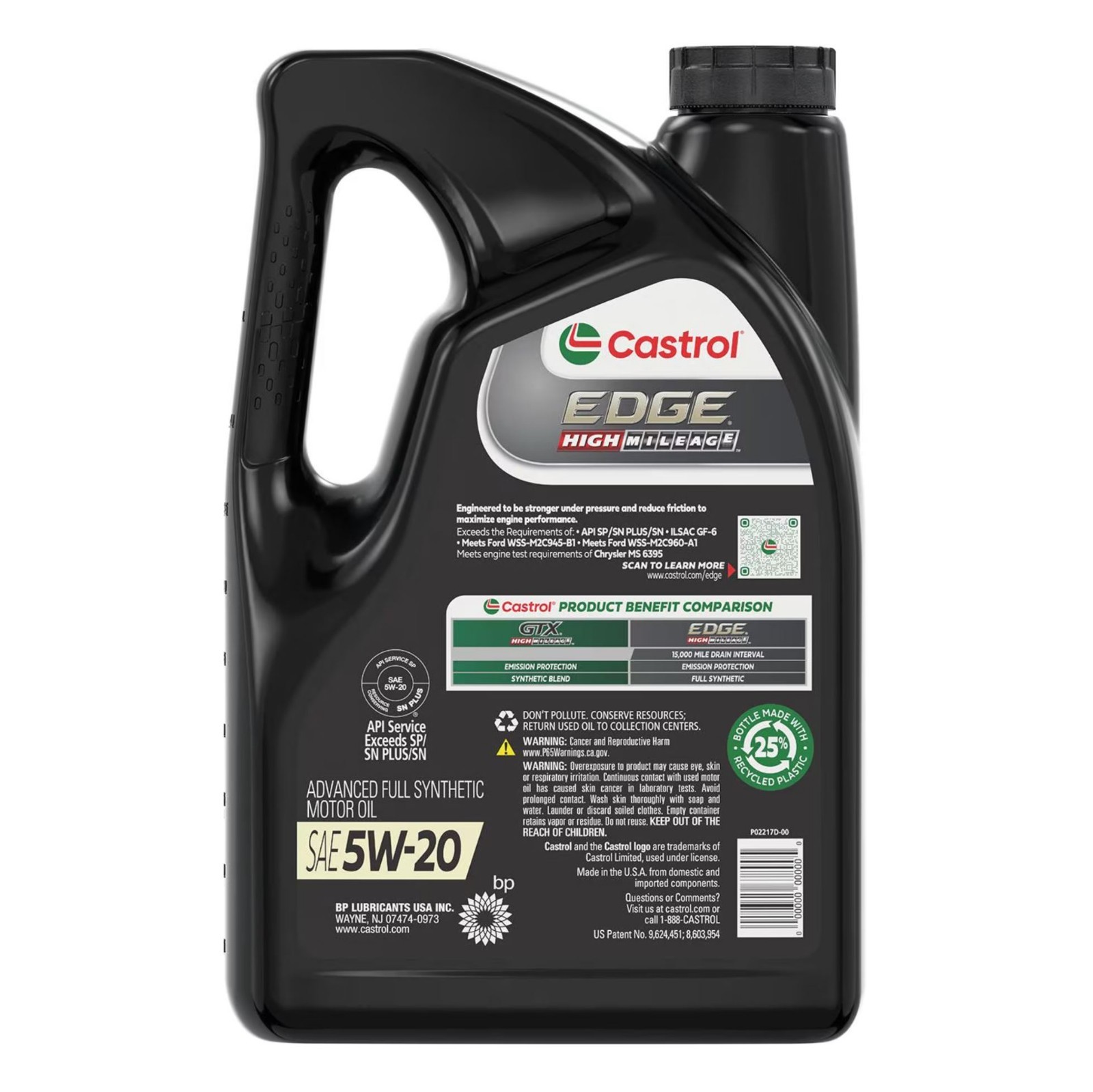 2 Pack Castrol EDGE High Mileage Full Synthetic 5W-20 Engine Oil 5 Quart