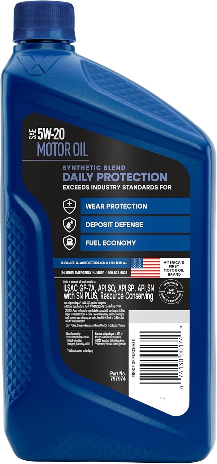 Daily Protection SAE 5W-20 Synthetic Blend Motor Oil 1 QT, Case of 6 Packagin…