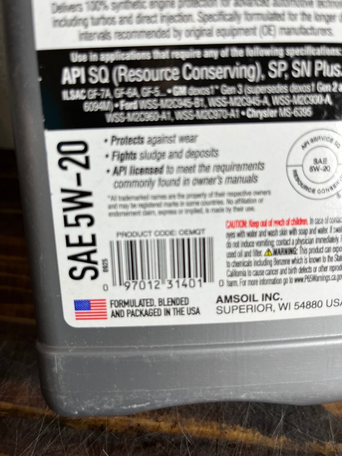 Amsoil 100% Synthetic OE Motor Oil Advanced Engine Protection SAE 5W-20 946mL