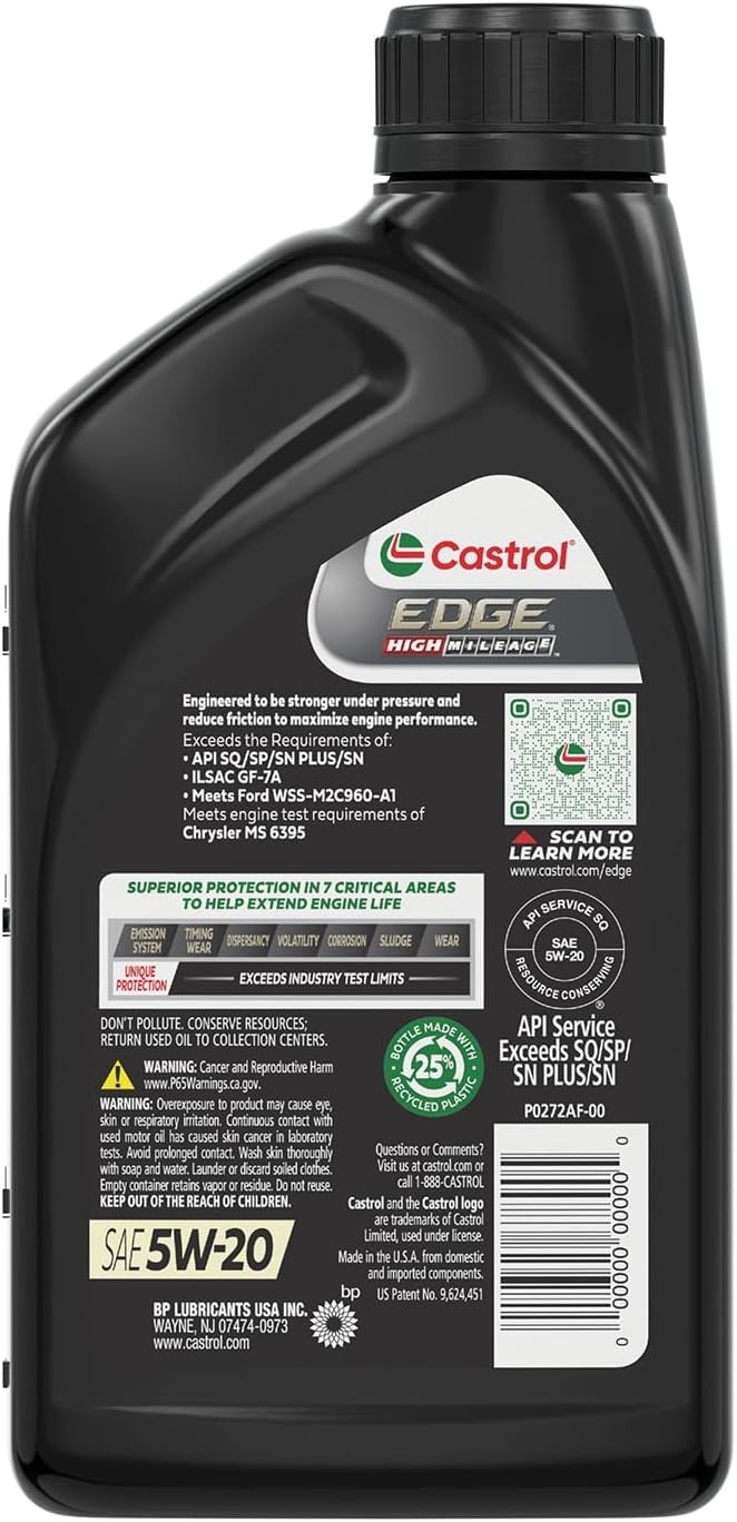 EDGE High Mileage 5W-20 Advanced Full Syn Motor Oil, 1 Qt, 6 Pack