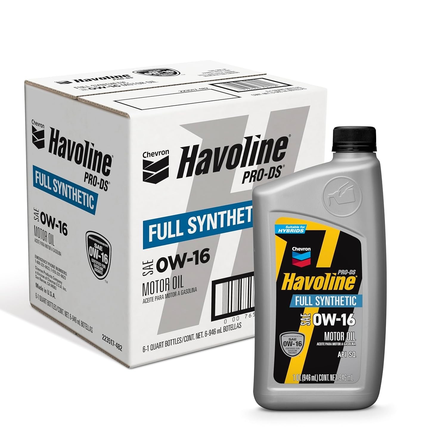 Chevron Havoline Pro DS 0W-16 Full Synthetic Motor Oil, 6 – 1 Quart Bottles
