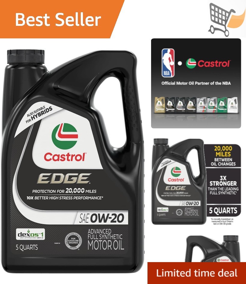 Full Synthetic Motor Oil 0W-20 5 Quarts Universal Fit for Cars Trucks Hybrids