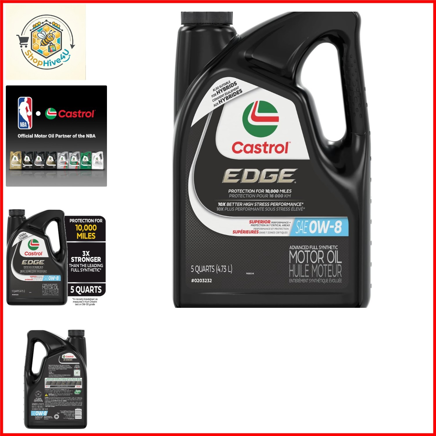 Edge Advanced Full Synthetic 0W-8 Motor Oil, 5 Quarts