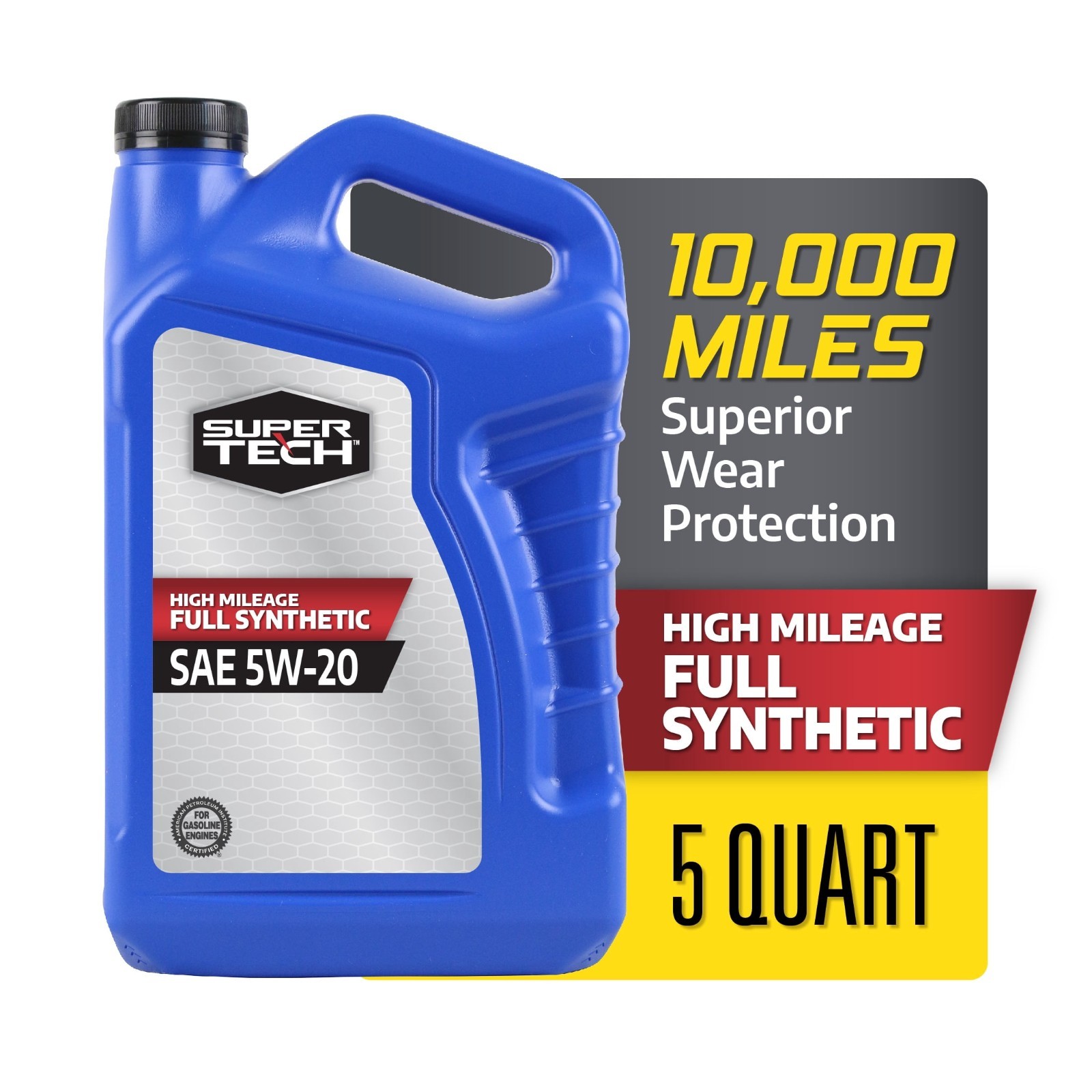 (2 pack) Super Tech High Mileage Full Synthetic SAE 5W-20 Motor Oil, 5 Quarts