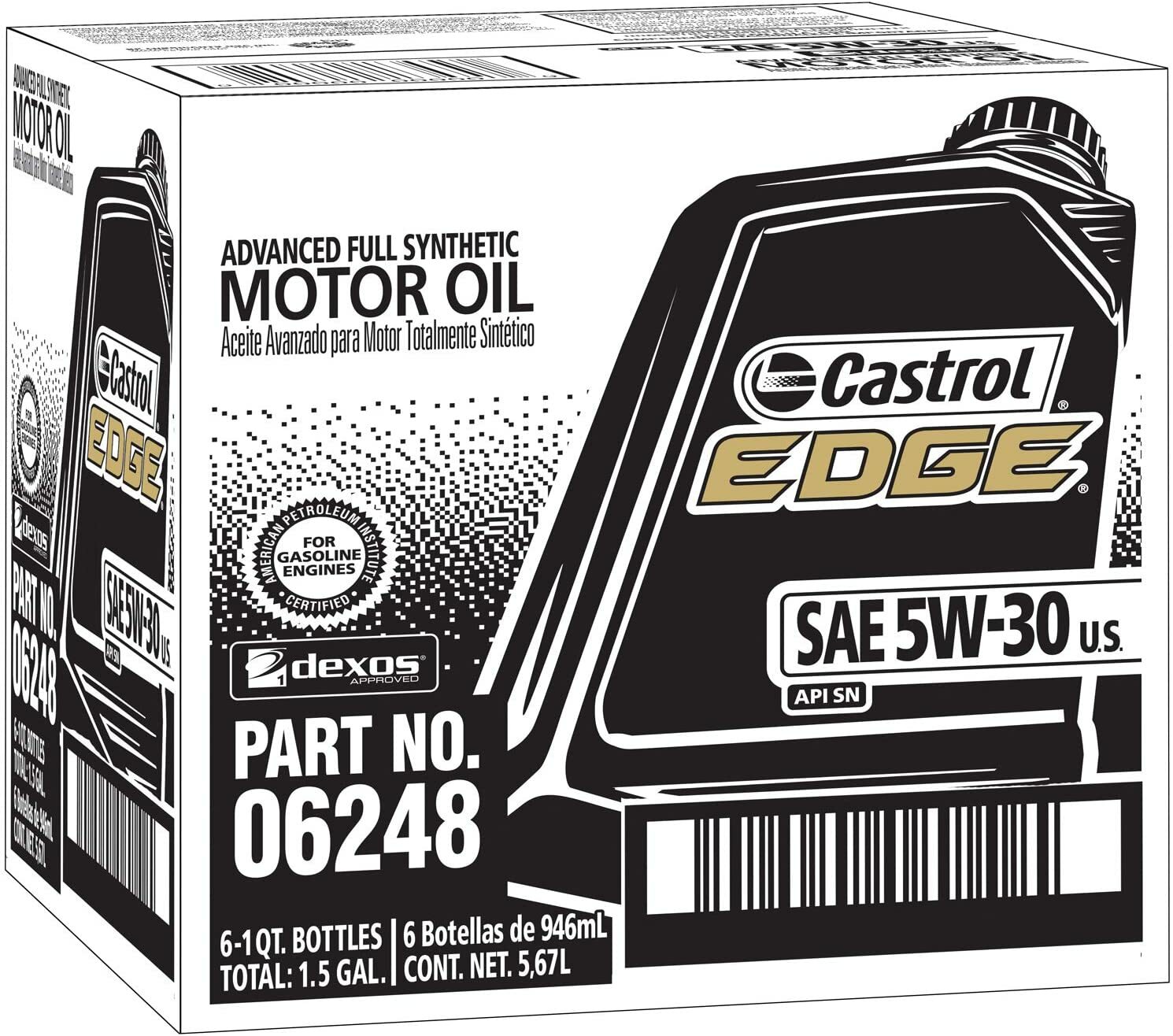 Castrol 06248 Edge 5W-30 Advanced Full Synthetic Motor Oil, 1 Quart, 6 Pack