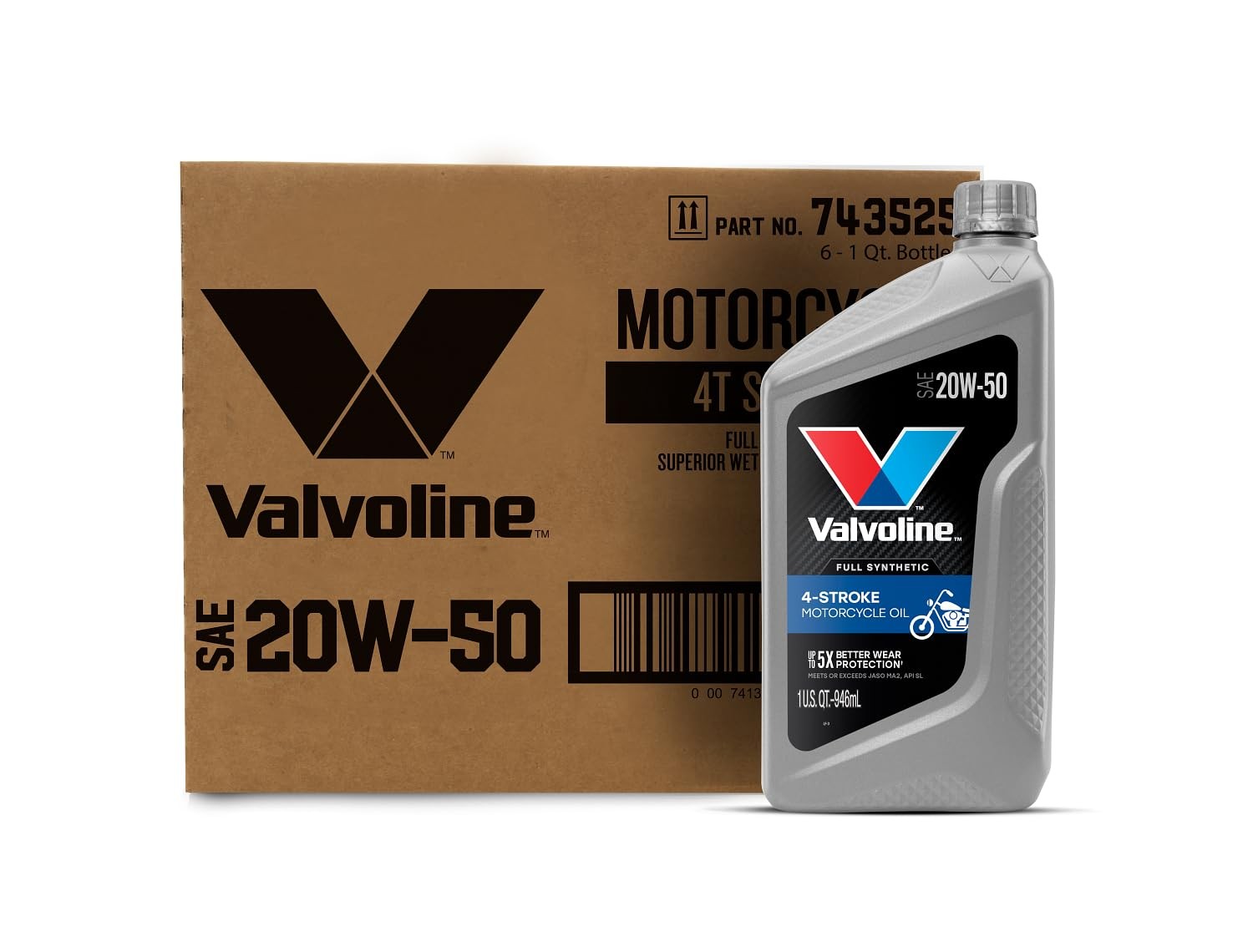 Valvoline 4-Stroke Motorcycle Full Synthetic SAE 20W-50 1 QT, Case of 6, Gold