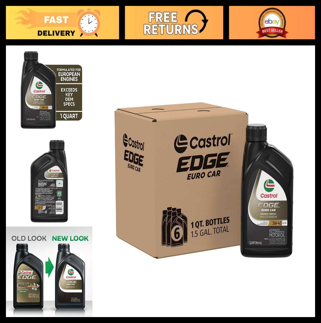 Advanced Full Synthetic Motor Oil 5W-40 A3/B4, Euro Spec, 1 Qt, 6 Pack