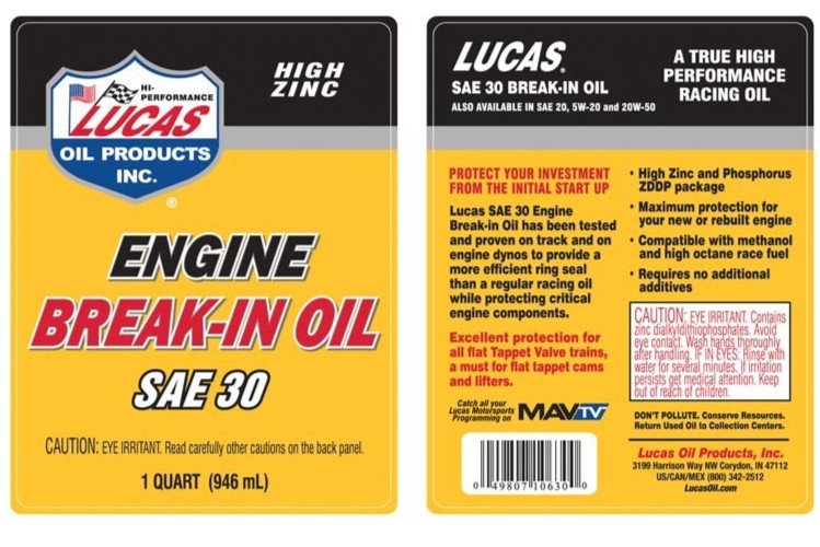 6 Pack of Lucas High Performance High Zinc SAE 30 Engine Break-In Oil Quarts