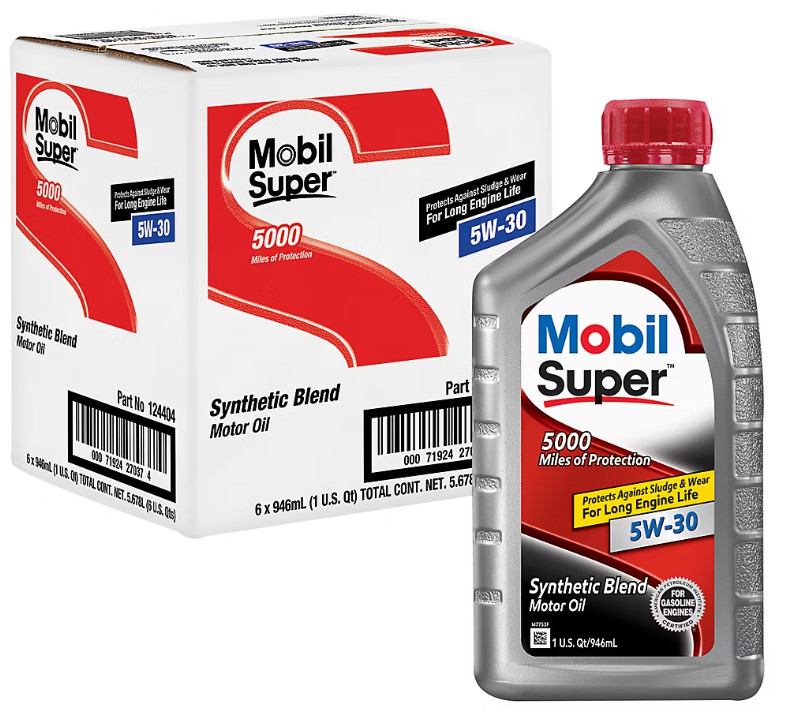 Mobil Super 5000 5W-30 Synthetic Blend Motor Oil, Case of 6-1 Quart Bottles