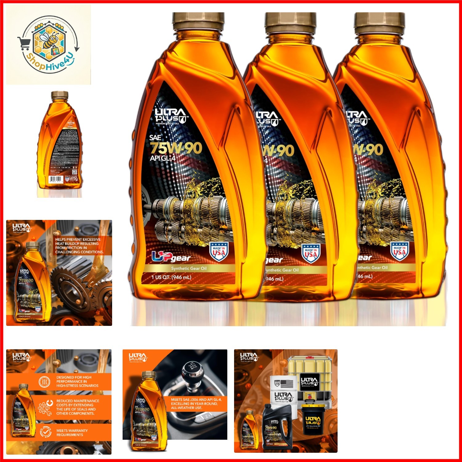SAE 75W-90 Full Synthetic Gear Oil API GL-4 3 Quarts | Advanced synthetic tra…