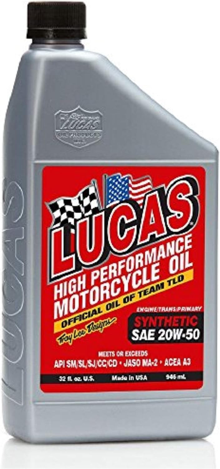 Lucas Oil 10702 SAE 20W-50 Synthetic Motorcycle Oil – 1 Quart Bottle