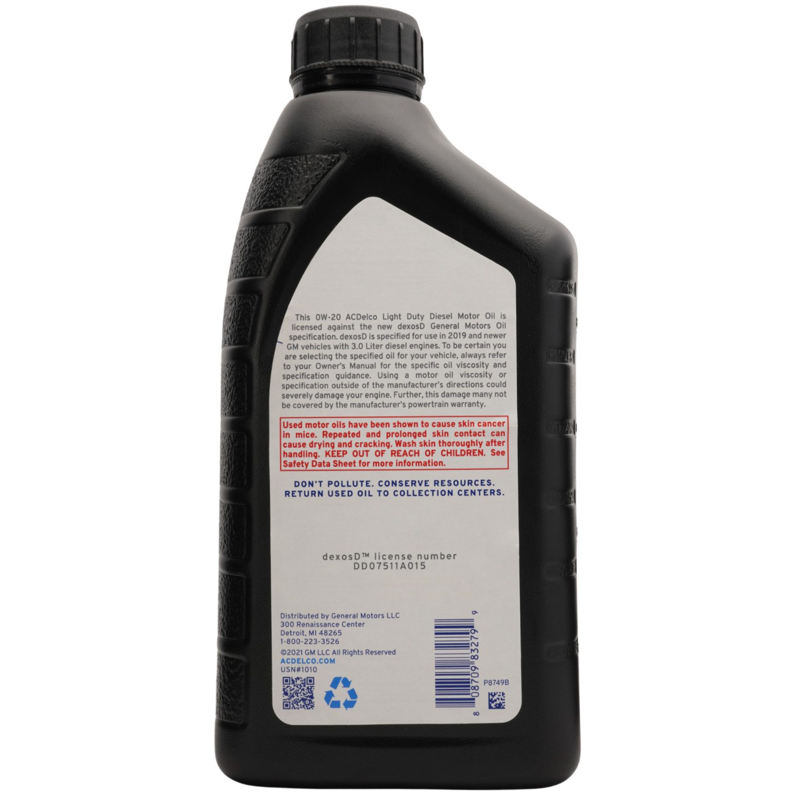 ACDelco 10-9277 (19370138) 0W-20 dexosD Light Duty Diesel Motor Oil, 1 Quart.
