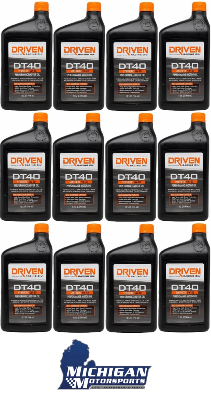 Driven DT40 Synthetic 5W-40 Performance Motor Oil 02406 – 12 Quarts