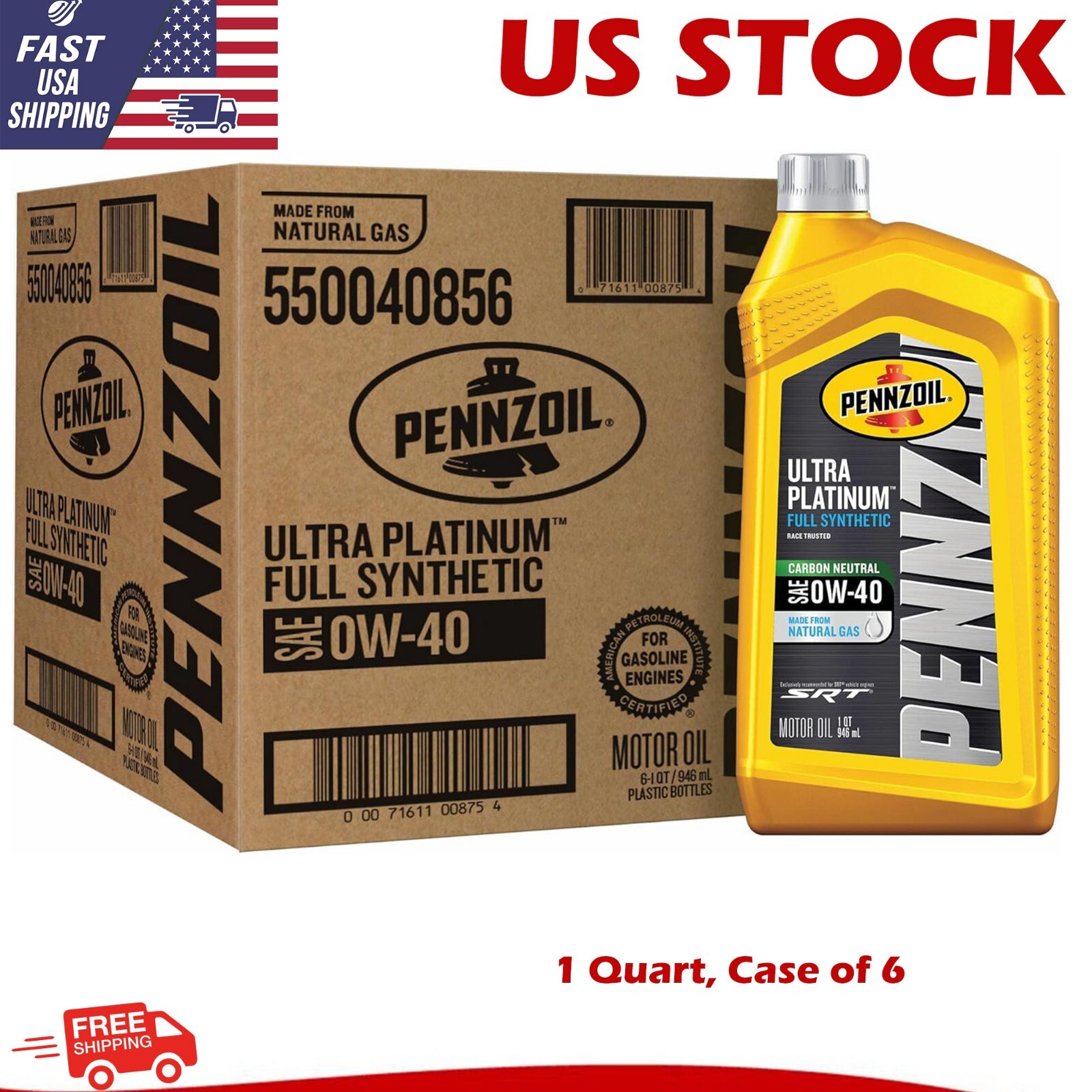 Pennzoil Ultra Platinum Full Synthetic 0W-40 Motor Oil (1 Quart, Case of 6)