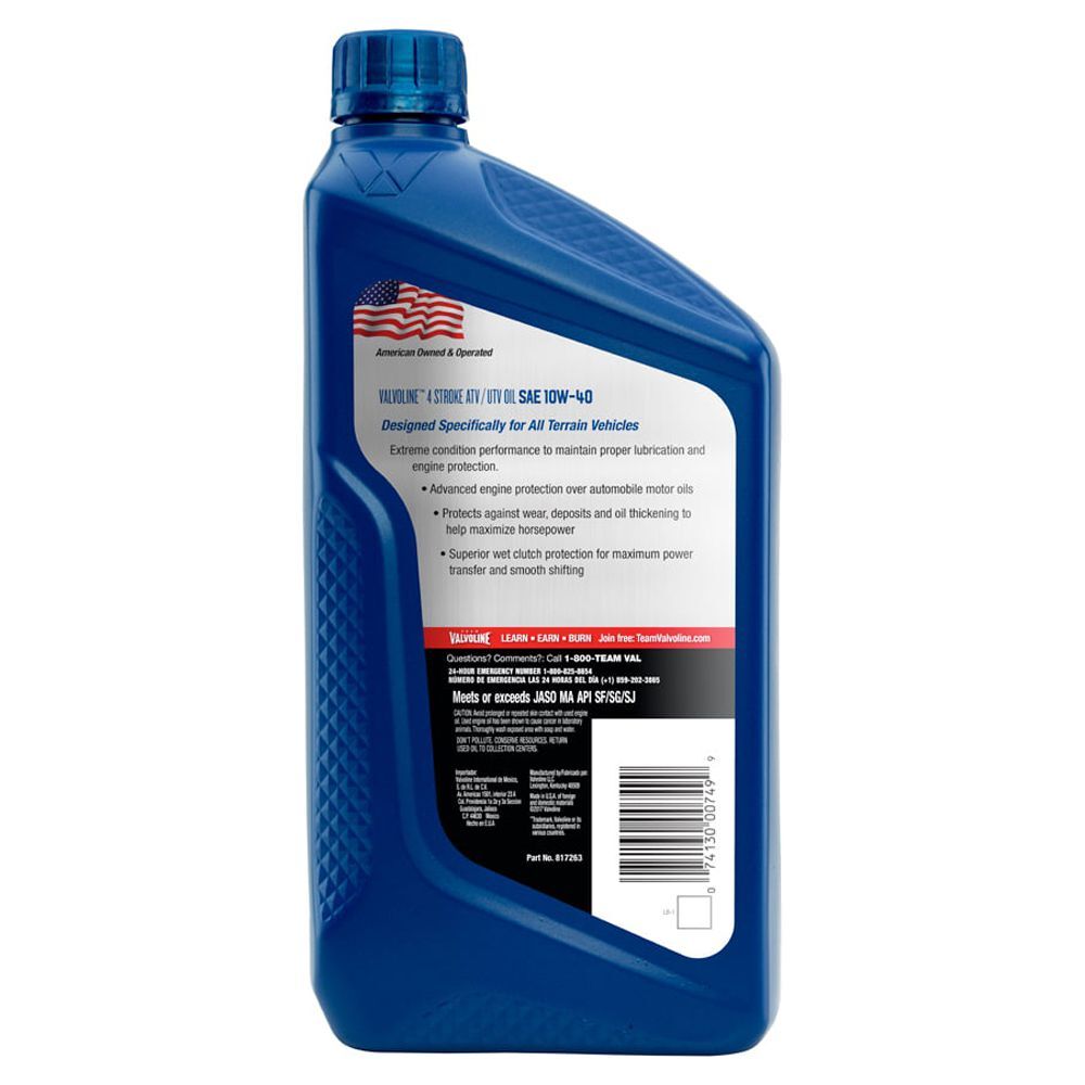 5 Pack – Valvoline 4-Stroke ATV/UTV SAE 10W-40 Motor Oil, 1 Quart
