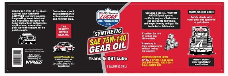 75W-140 Synthetic Motor Oil, High-Performance Lube, Case of 4 Quart Bottles