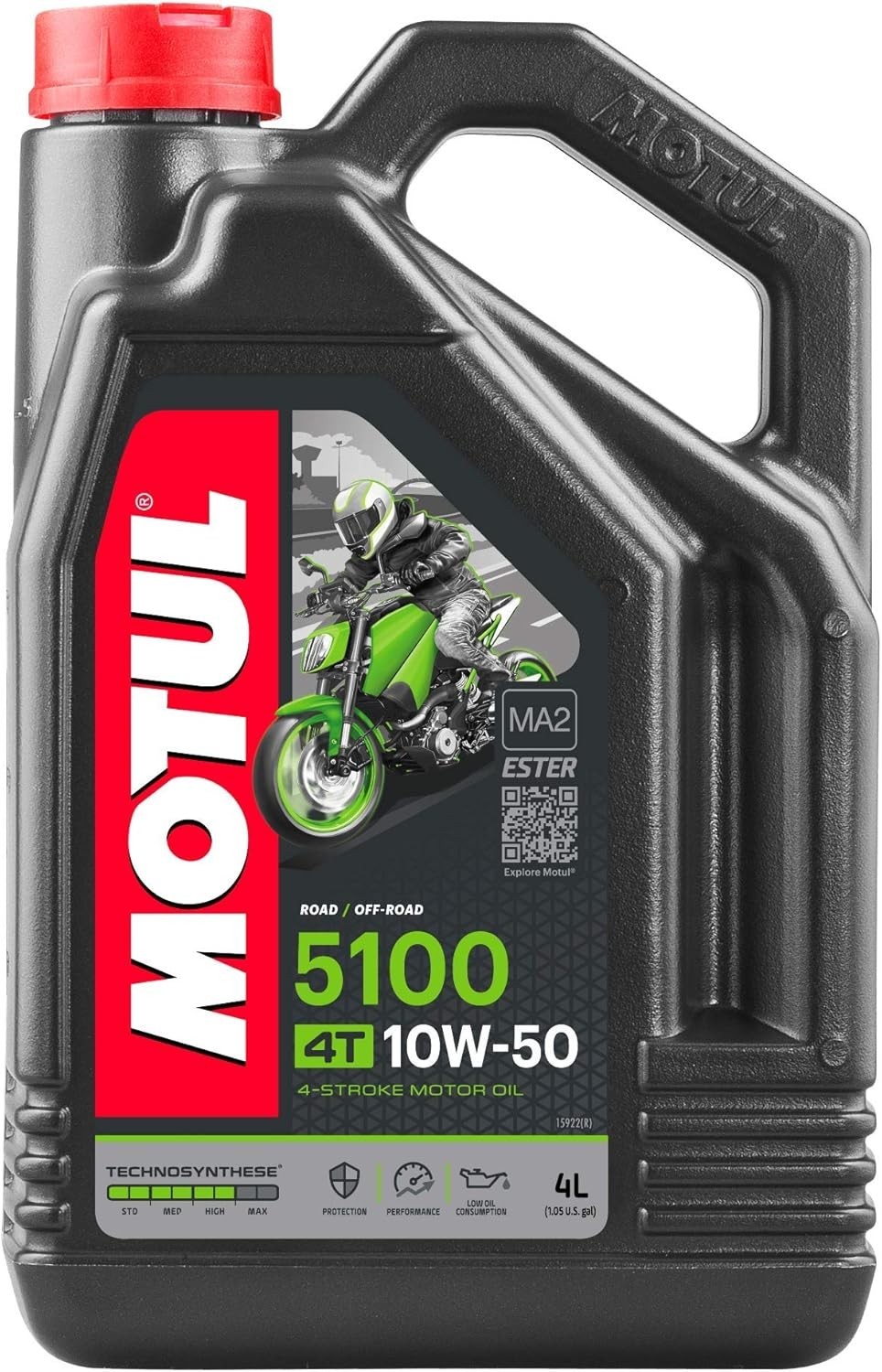 Motul 5100 10W-50 4T Ester Synthetic Blend Motorcycle Oil – 1 Gallon (4L), JASO