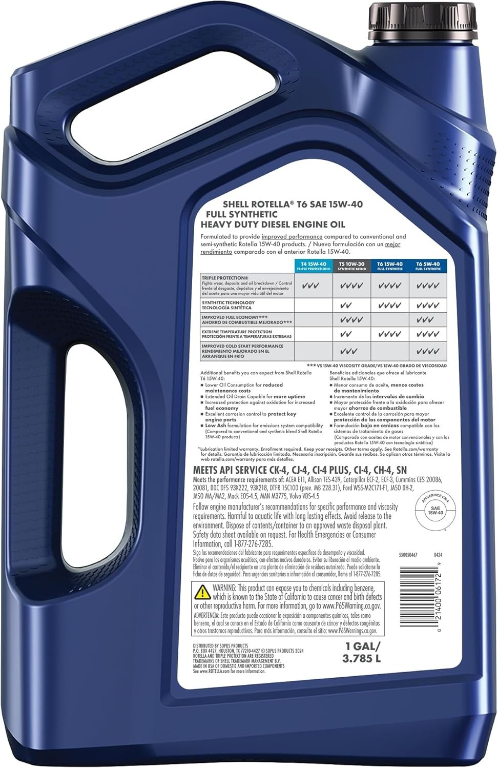 T6 Full Synthetic 15W-40 Diesel Engine Oil, 1 Gallon