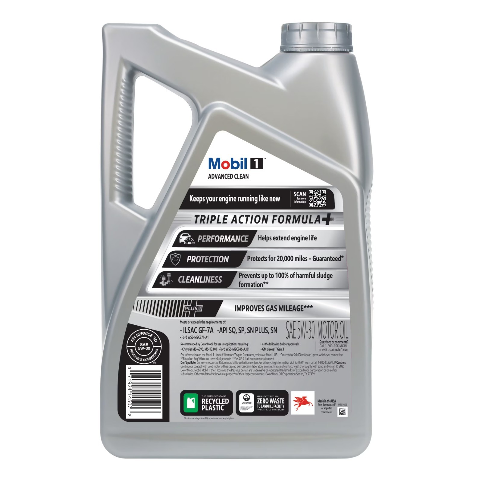 2 Pack Mobil 1 Advanced Clean Full Synthetic Motor Oil 5W-30, 5 Quarts