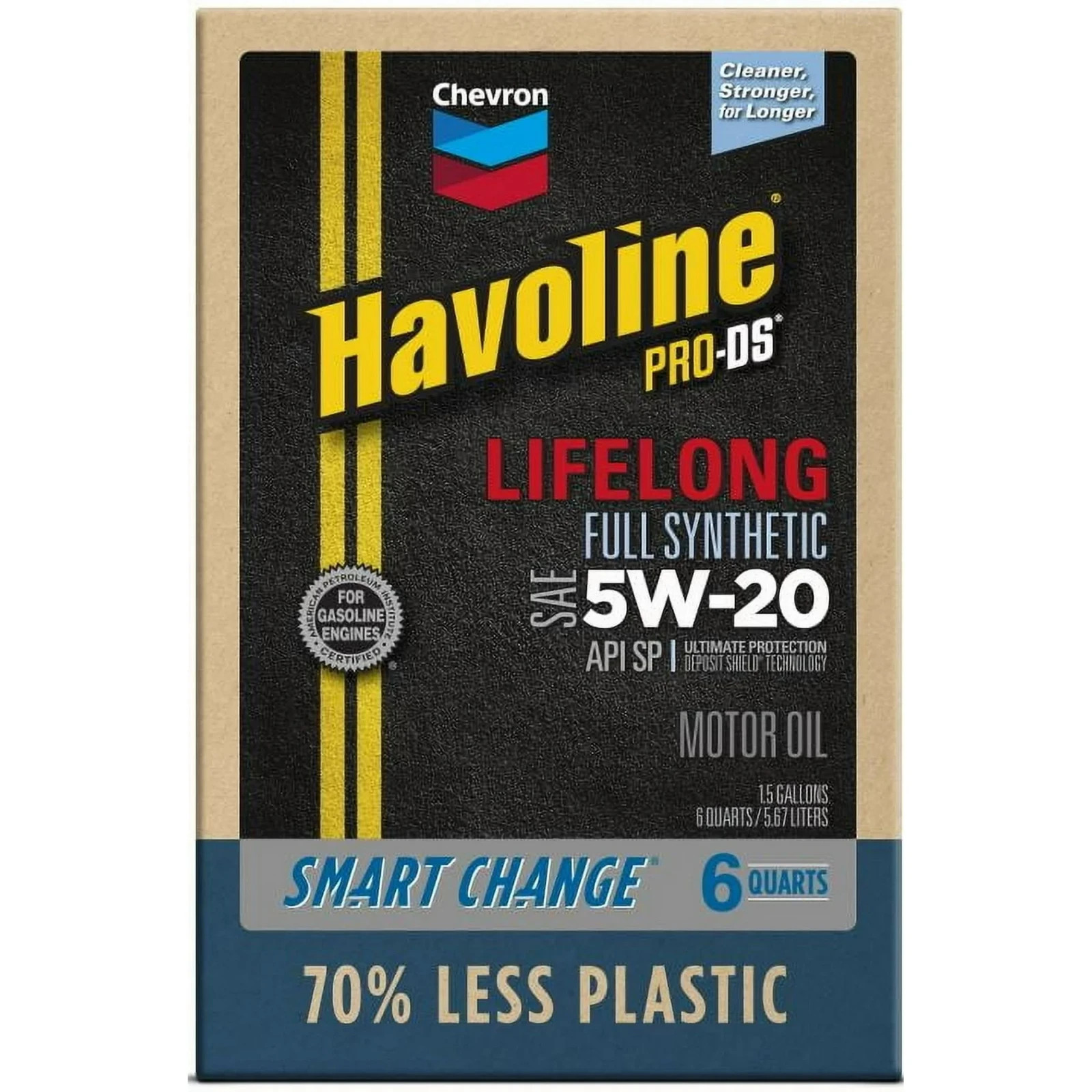 (2-Pack) Chevron Havoline Lifelong Synthetic Motor Oil 5W-20, 6 Quart Smart Chan
