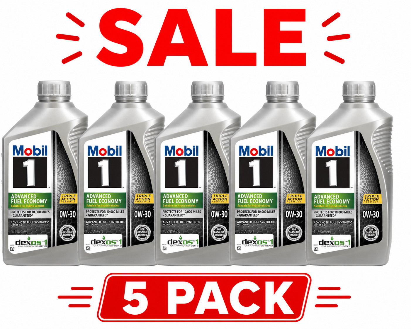 5 PACK- MOBIL 112746 0W30; Mobil 1 Advanced Fuel Economy; Full Synthetic; 1 Qt
