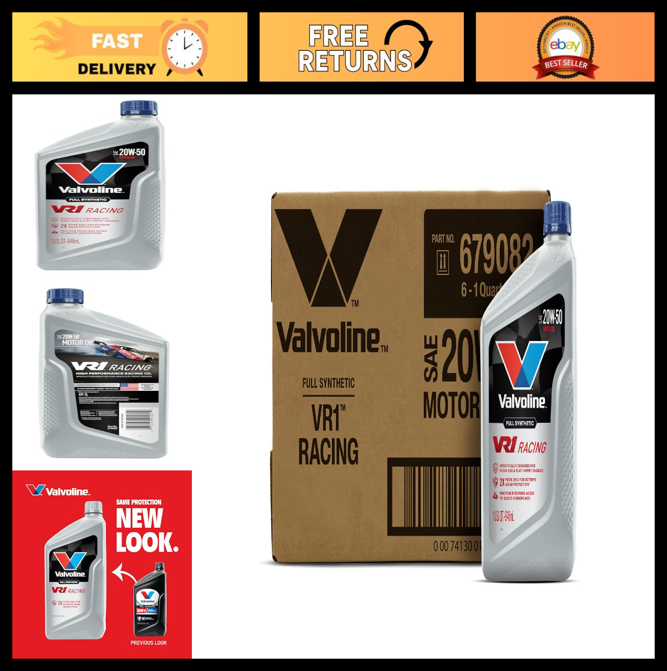 High-Performance Synthetic 20W-50 Motor Oil, 1 QT – Case of 6, Racing Formula
