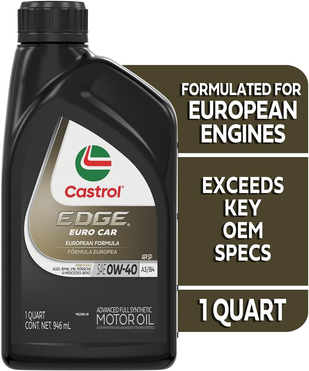 Castrol EDGE Euro Car A3/B4 0W-40 Full Synthetic Motor Oil Case of 6-1 Qt Bottle