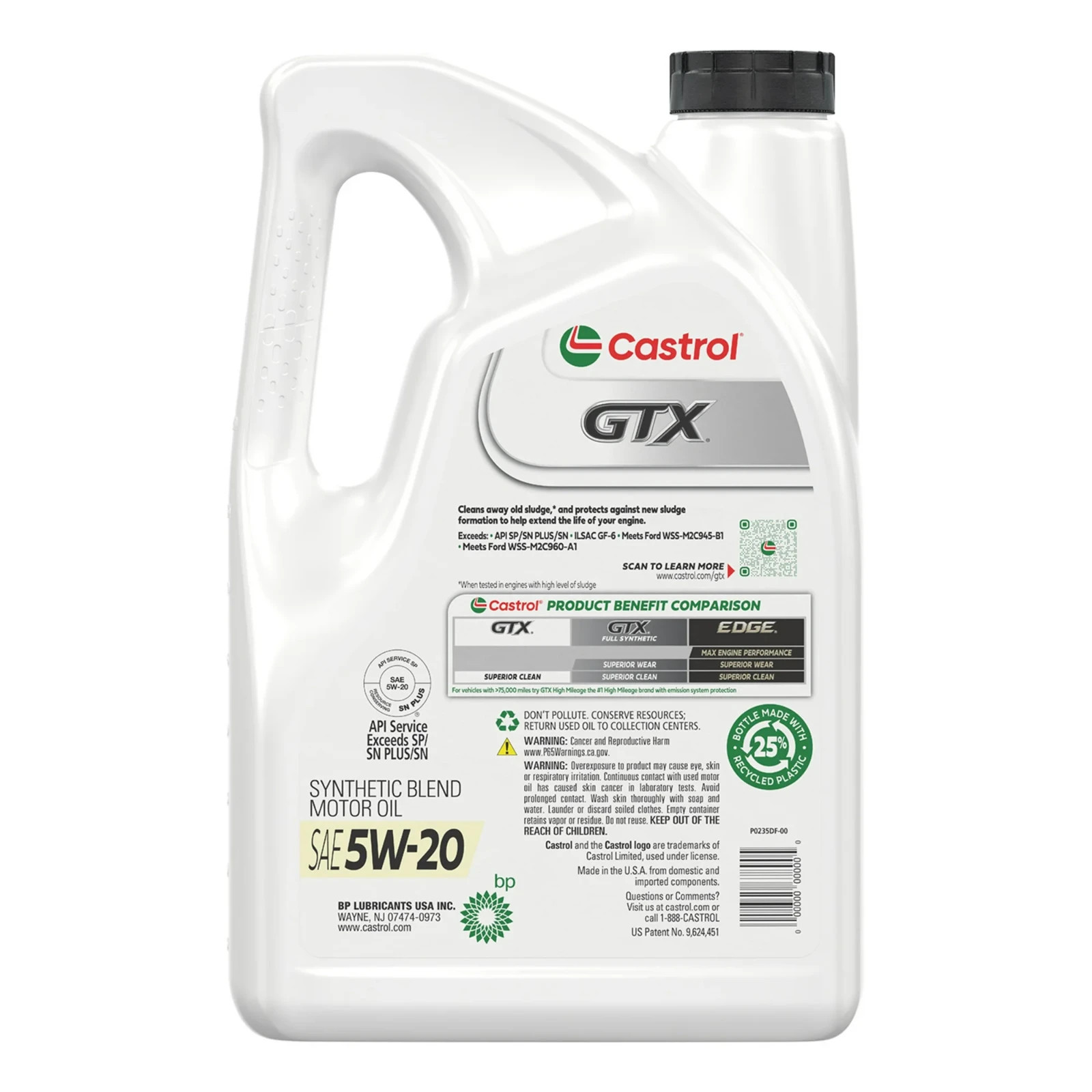 2 Packs Castrol GTX 5W-20 Synthetic Blend Motor Oil, 5 Quarts