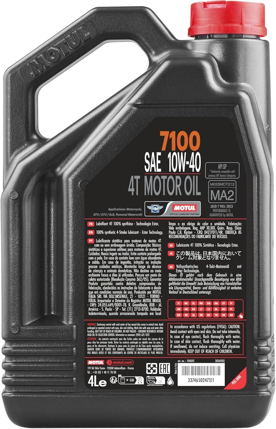 7100 4L 10W-40 Synthetic Motorcycle Oil – Ester Technology For Top Protection