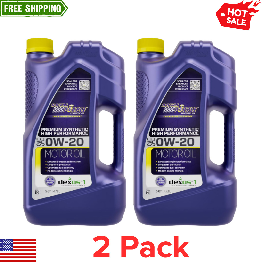 (2 pack) Royal Purple High Performance Motor Oil 0W-20 Premium Synthetic 5 QT