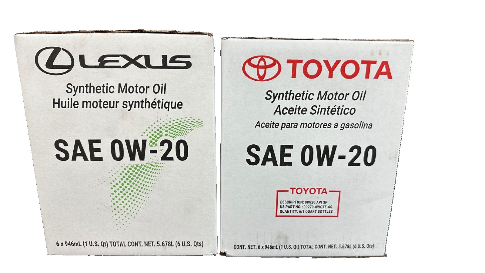 LEXUS/TOYOTA MOTOR OIL 0W-20 6 QTS IN A CASE 00279-0WQTE0-1T