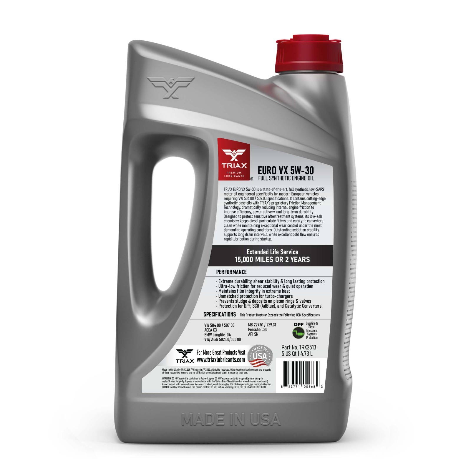 Triax Euro VX 5W-30 Full Synthetic Ester Engine Oil (5 Quart – 3 Pack)