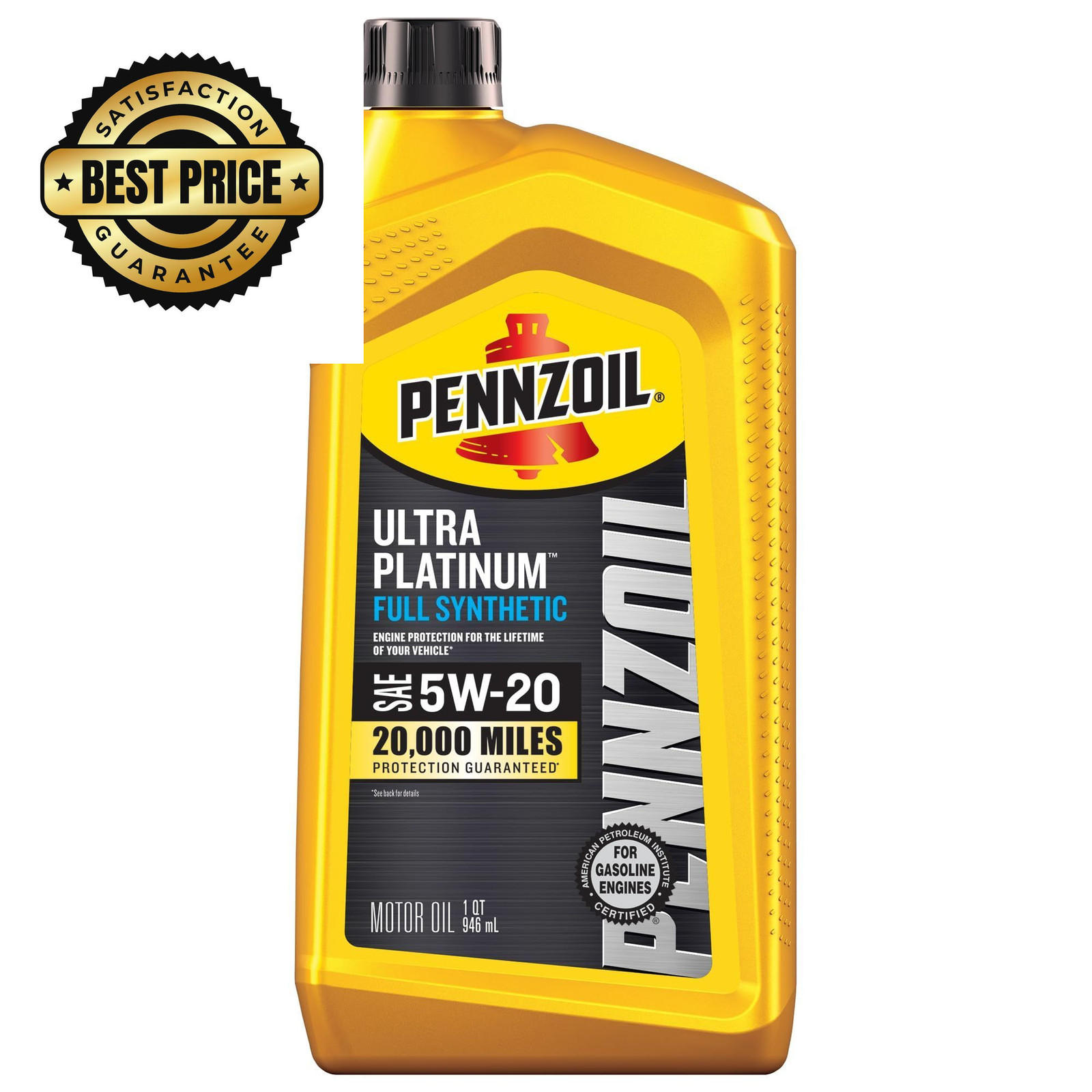 Pennzoil Ultra Platinum Full Synthetic 5W-20 Motor Oil, 1 Quart, Amber/Brown