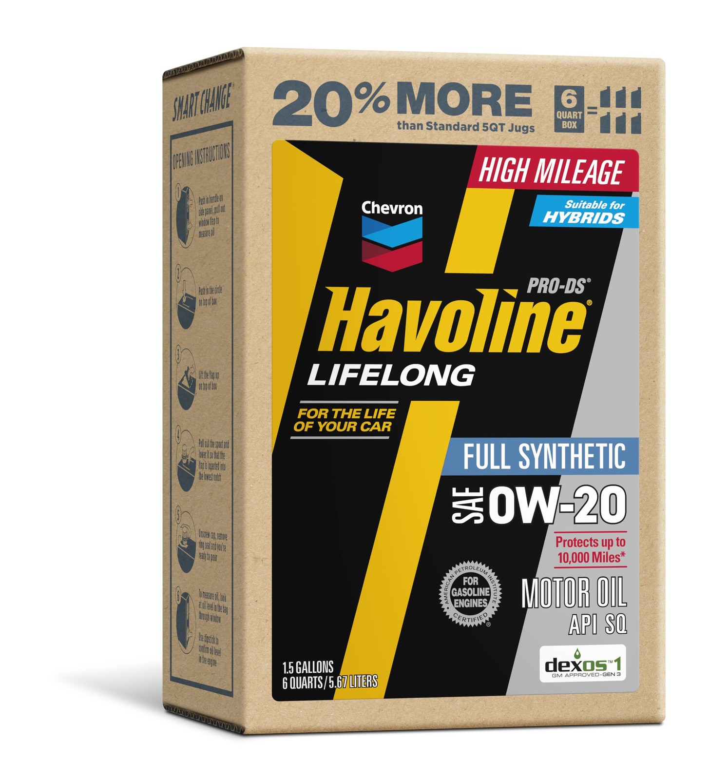 Havoline Motor Oil 0w20 PRO-DS Lifelong Full Synthetic Smart Change Pack of 1