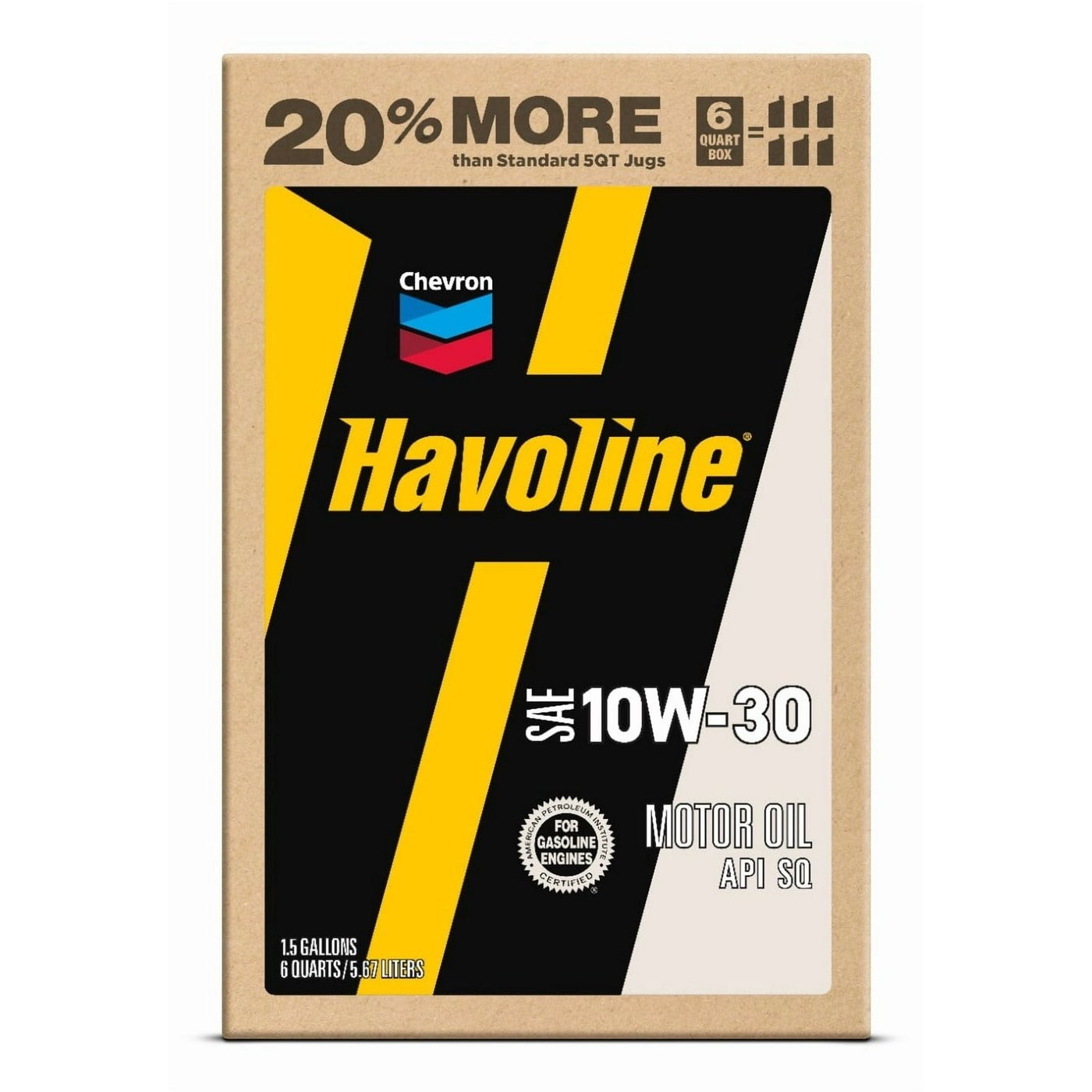 Chevron Havoline Conventional Motor Oil 10W-30, 6 Qt Smart Change Box Case Po/2