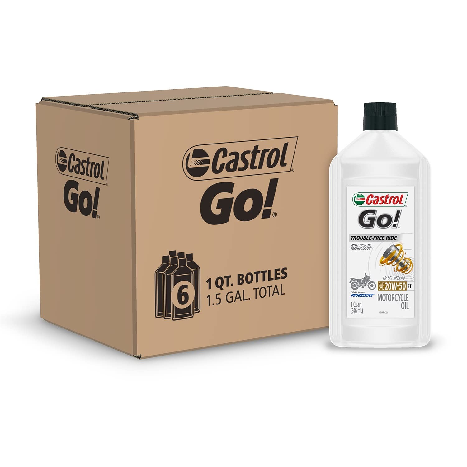Castrol 06102 GO! 20W-50 4T Motorcycle Oil – 1 1 Quarts, Pack of 6, Amber