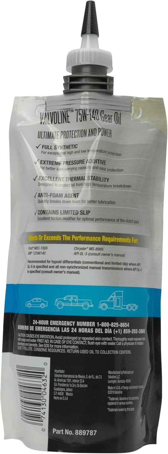 Valvoline Flexfill SAE 75W-140 Full Synthetic Gear Oil 1 QT, Case of 4….(a19.5