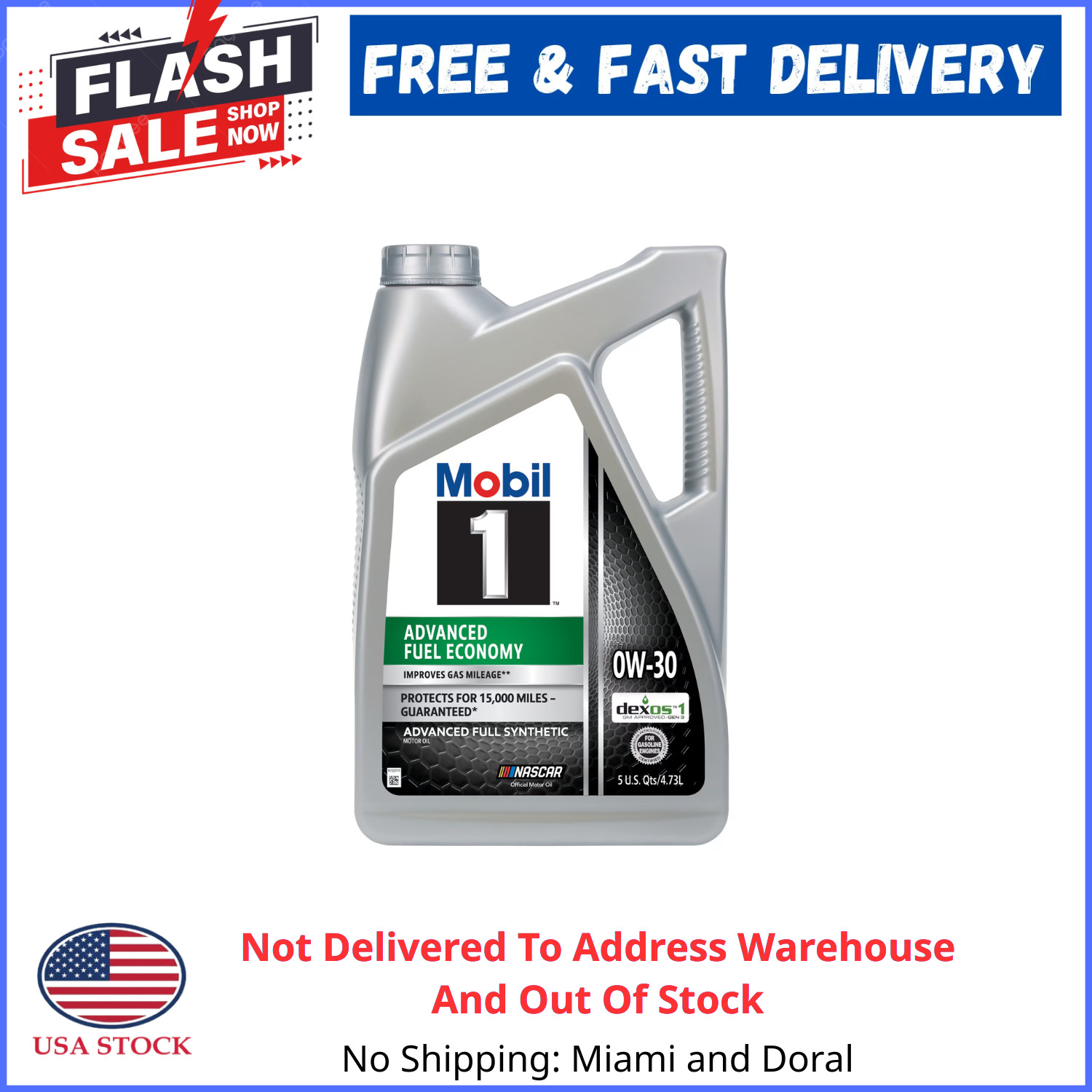 Mobil 1 Advanced Fuel Economy Full Synthetic Motor Oil 0W-30, 5 Quart