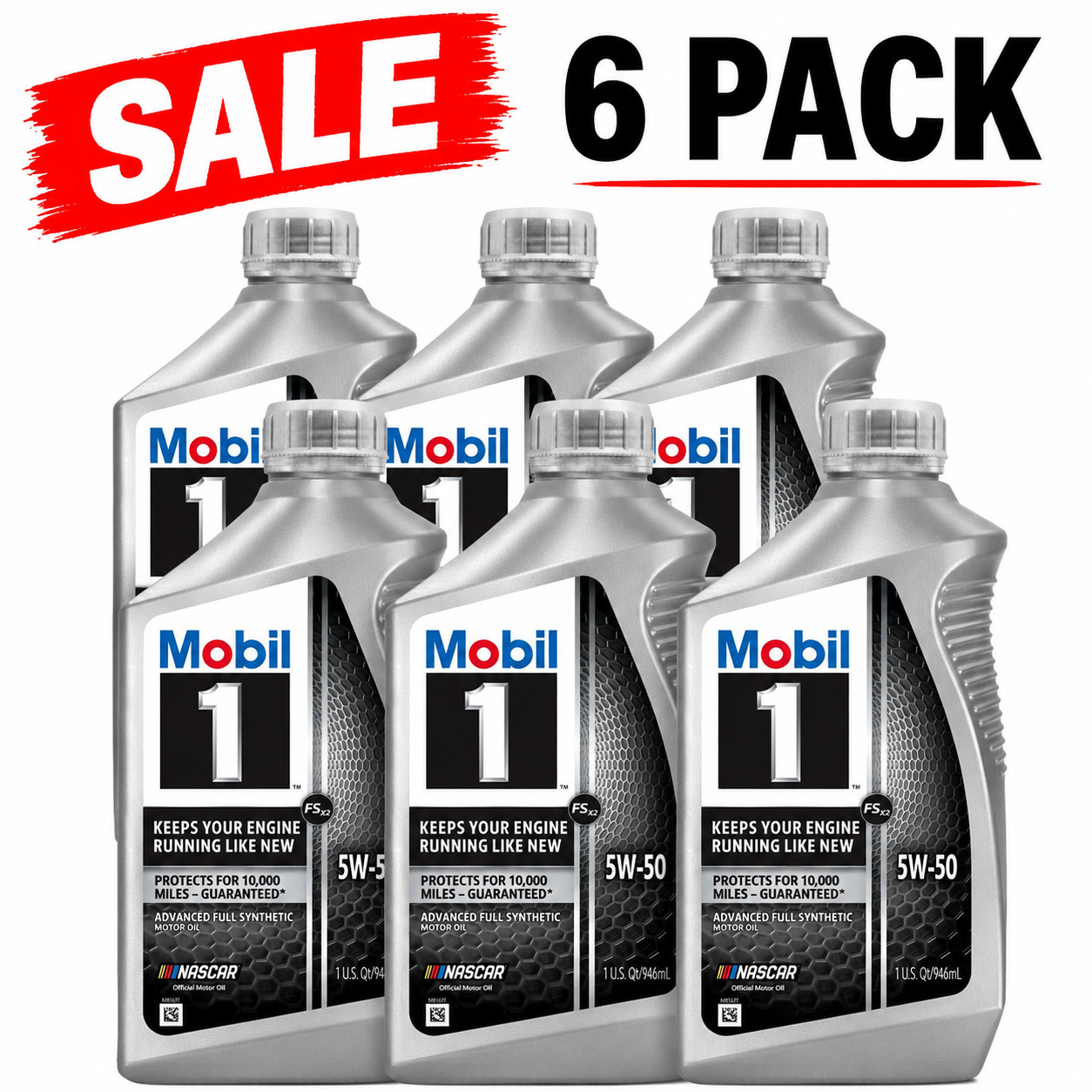 6 PACK-MOBIL 122075 Full Synthetic X2 5W-50; Mobil 1 European Car Formula-SALE