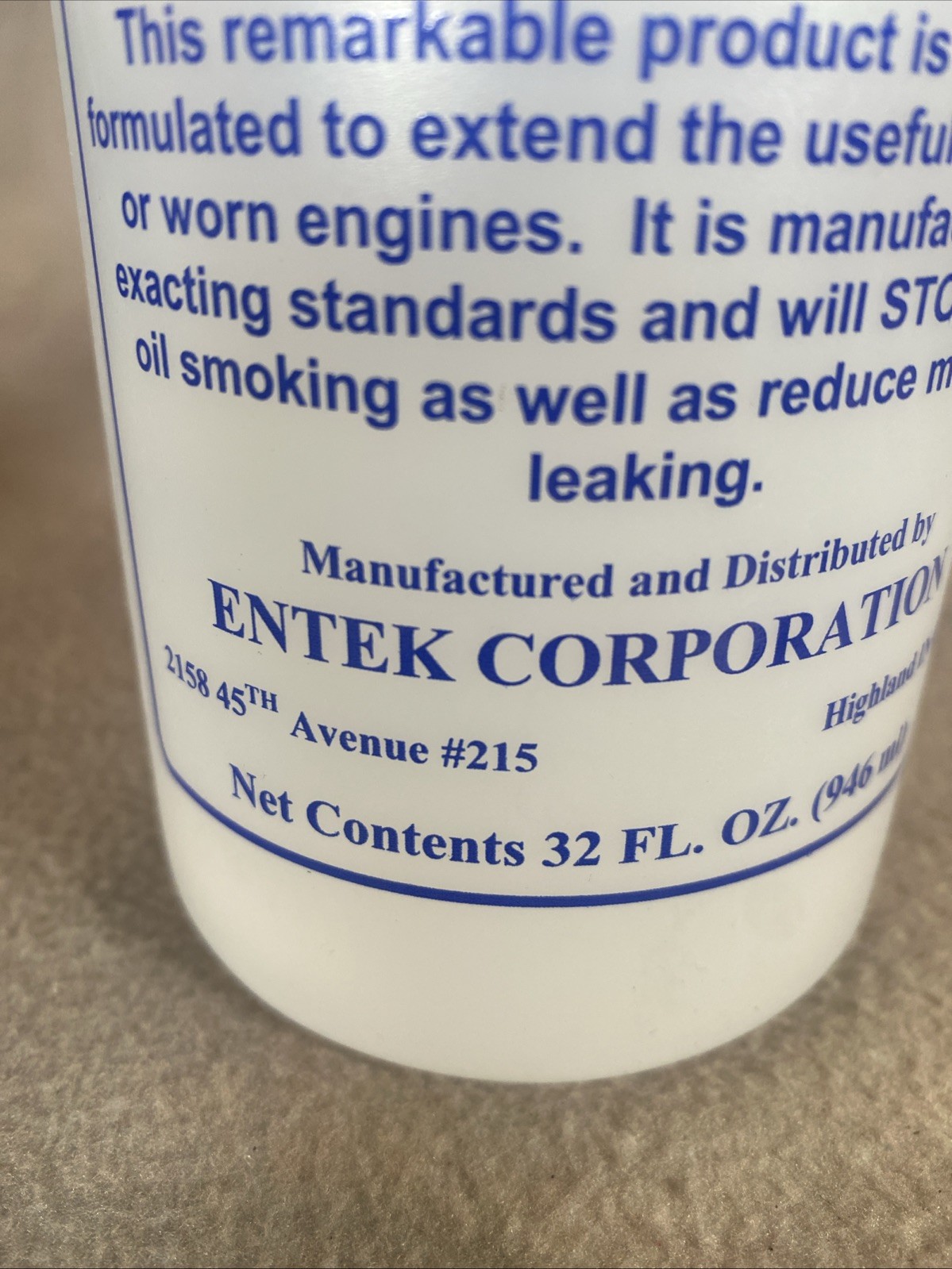 Entex Smokeless Motor Oil 32oz