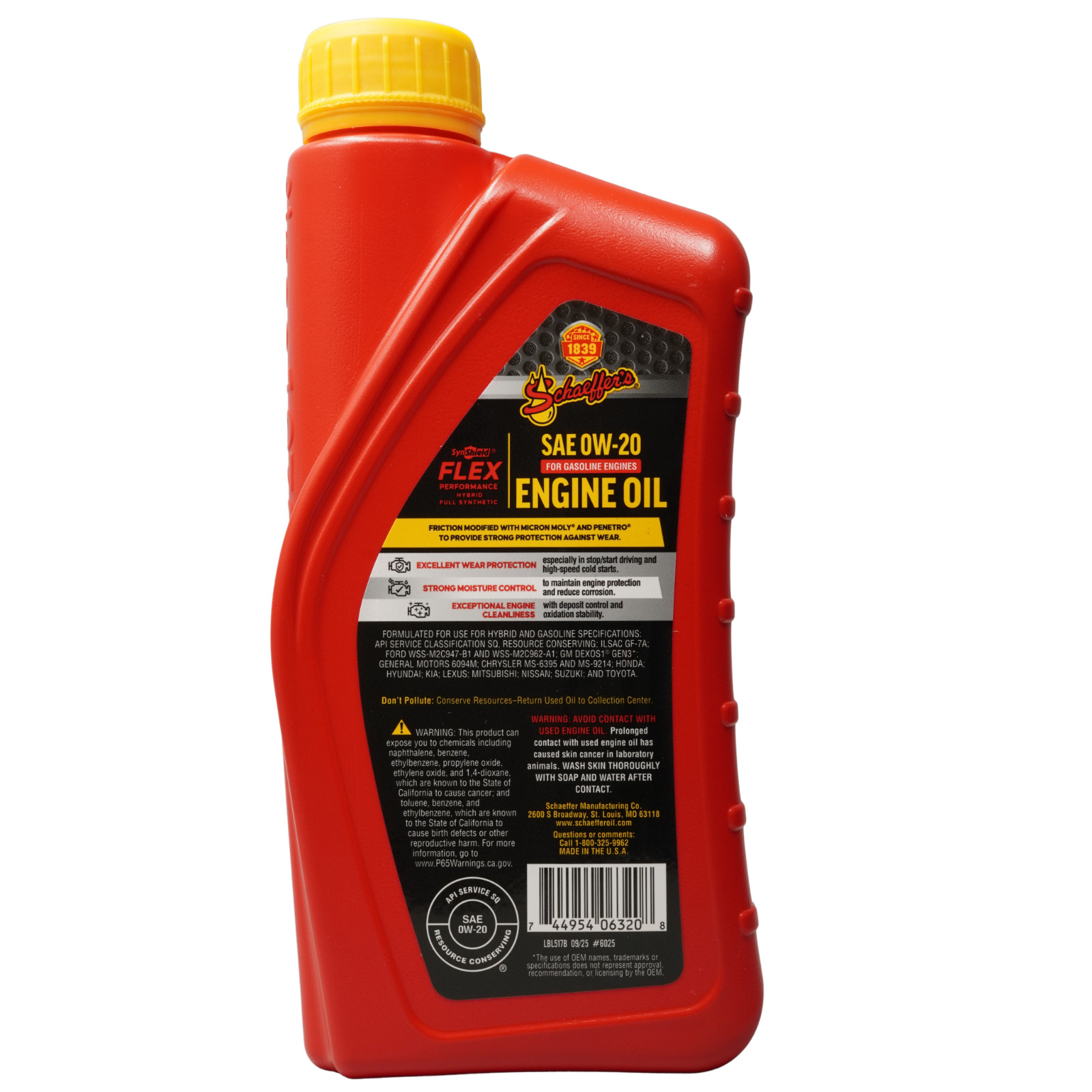 Schaffer’s 6025 SynShield Hybrid Full Synthetic 0W-20 Engine Oil, 1 Qt. – 8 Pack